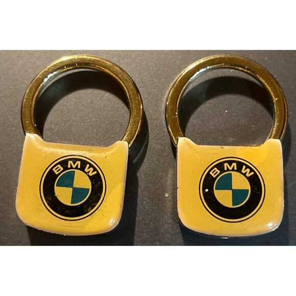 Set Of 2 Ganley BMW Keychain Rings Yellow w/ Logo & Contact Info, Metal Design - Picture 1 of 3